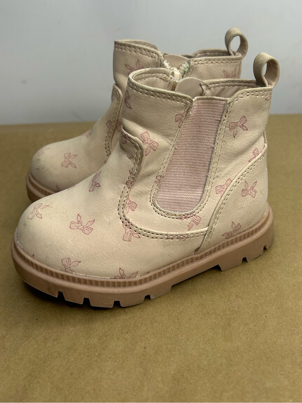 Wonder Nation Bow Print Pink Moto Boots Baby Size 5